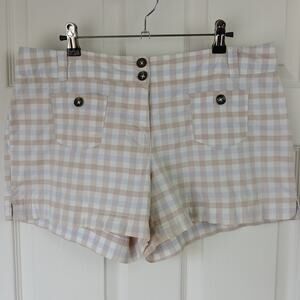 New York & Company Women's Plaid Chino Shorts size 12 repaired cotton cream tan